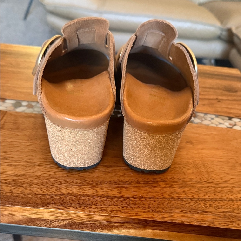 Papillio Tan Mules with Gold Buckle - Picture 3 of 6